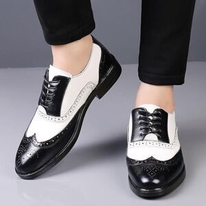 Men's Patchwork Two Tone Brogue Wingtip Oxfords  Leather Dress Shoes size 11